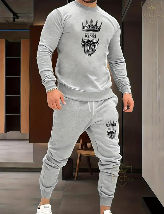 2 Pcs men's Fleece Graphic Sweatshirt Track suit