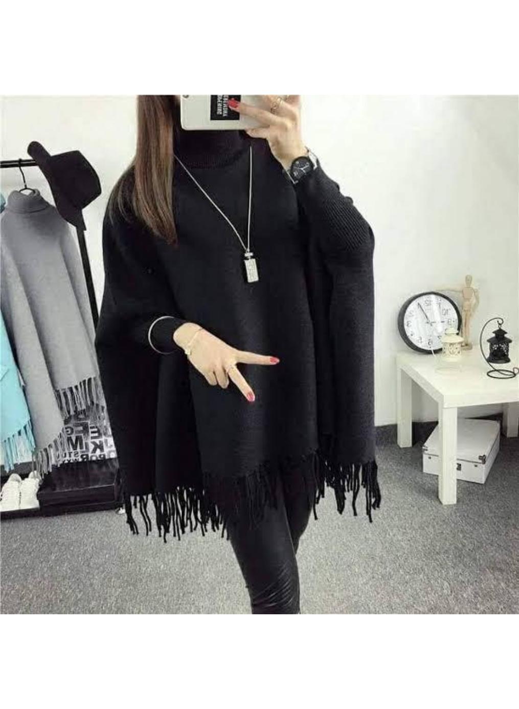 Women's Fleece Plain Poncho Cape Shawl