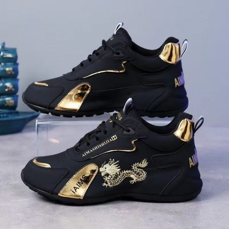 High Quality Gold Dragon Pattern Casual Shoes Jogging Two-Color Sneakers Women's Walking Shoes